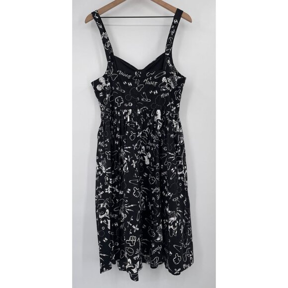 Disney Minnie & Mickey Mouse Print Sleeveless Dress Women 16 Black White Fit Fla - Picture 5 of 13
